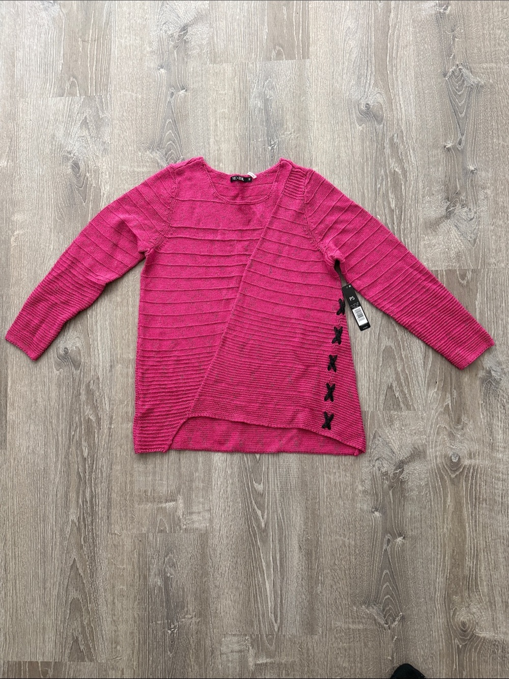 NEW NIC+ZOE Deep Pink Asymmetrical Crewneck Sweater